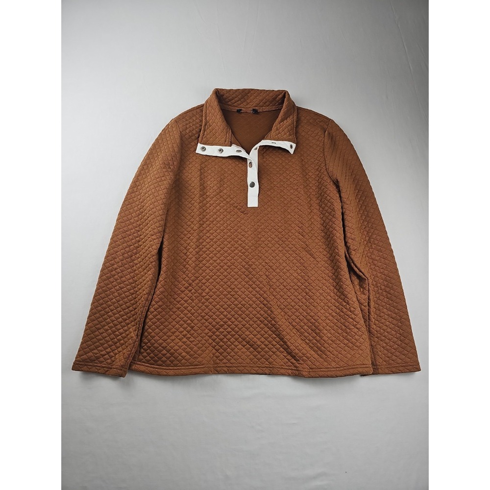 Women's Quilted Quarter Snap Neck Sweatshirt Size Large Burnt Orange